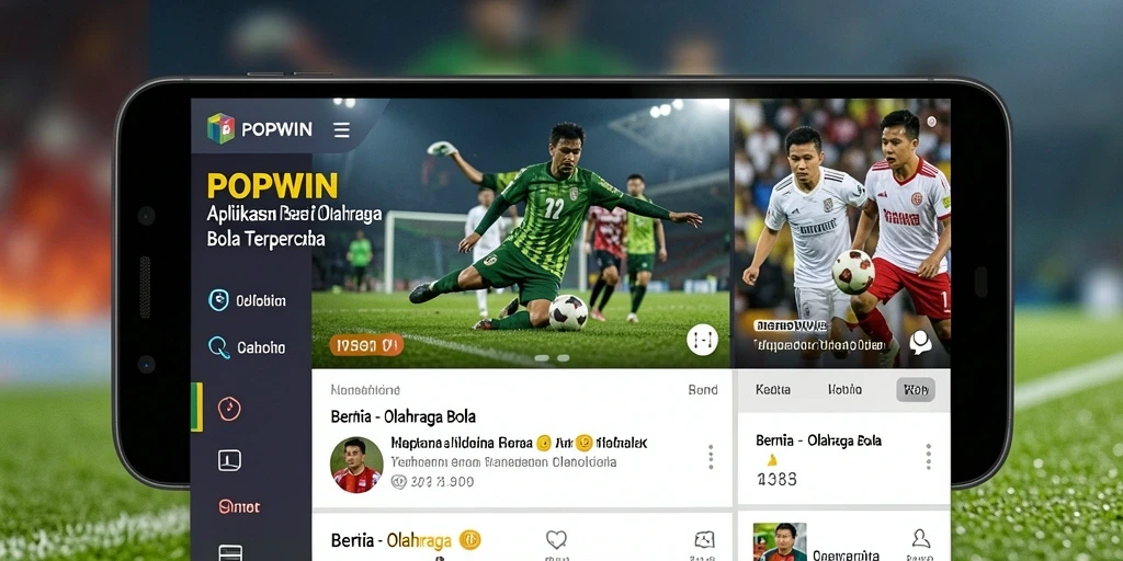 Tampilan antarmuka aplikasi POPWIN untuk berita olahraga bola.