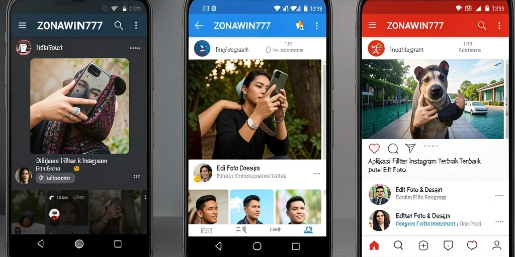 Antarmuka ZONAWIN777 menampilkan berbagai pilihan filter Instagram.